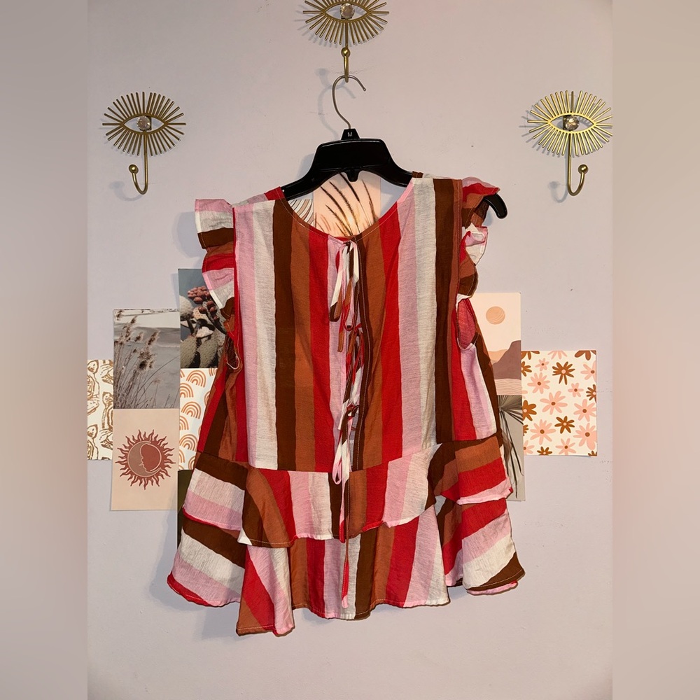 THML Colorblock Stripe Ruffle Top NWT - Picture 7 of 8